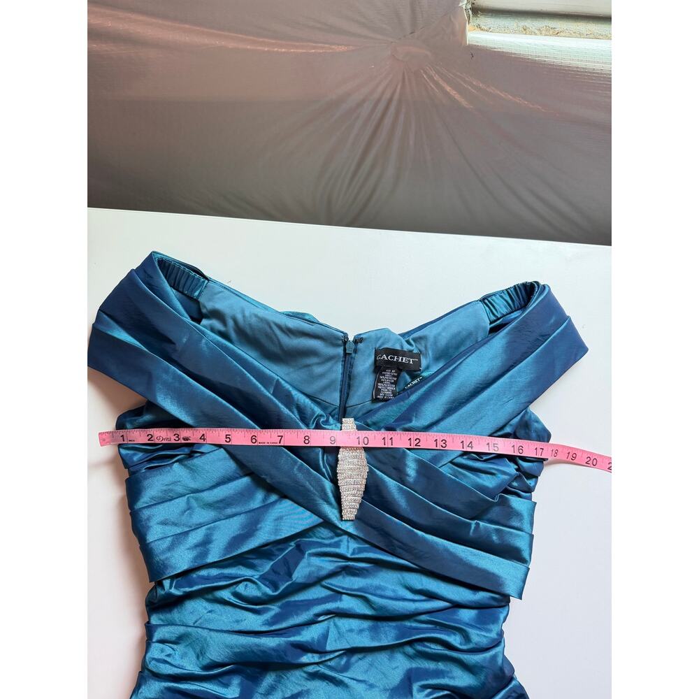 Vintage Cachet Maxi Rushed Dress Size 8 Petite Gown Teal Blue Prom Formal Y2K - Picture 10 of 12